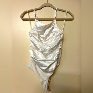 White cowl neck bodysuit